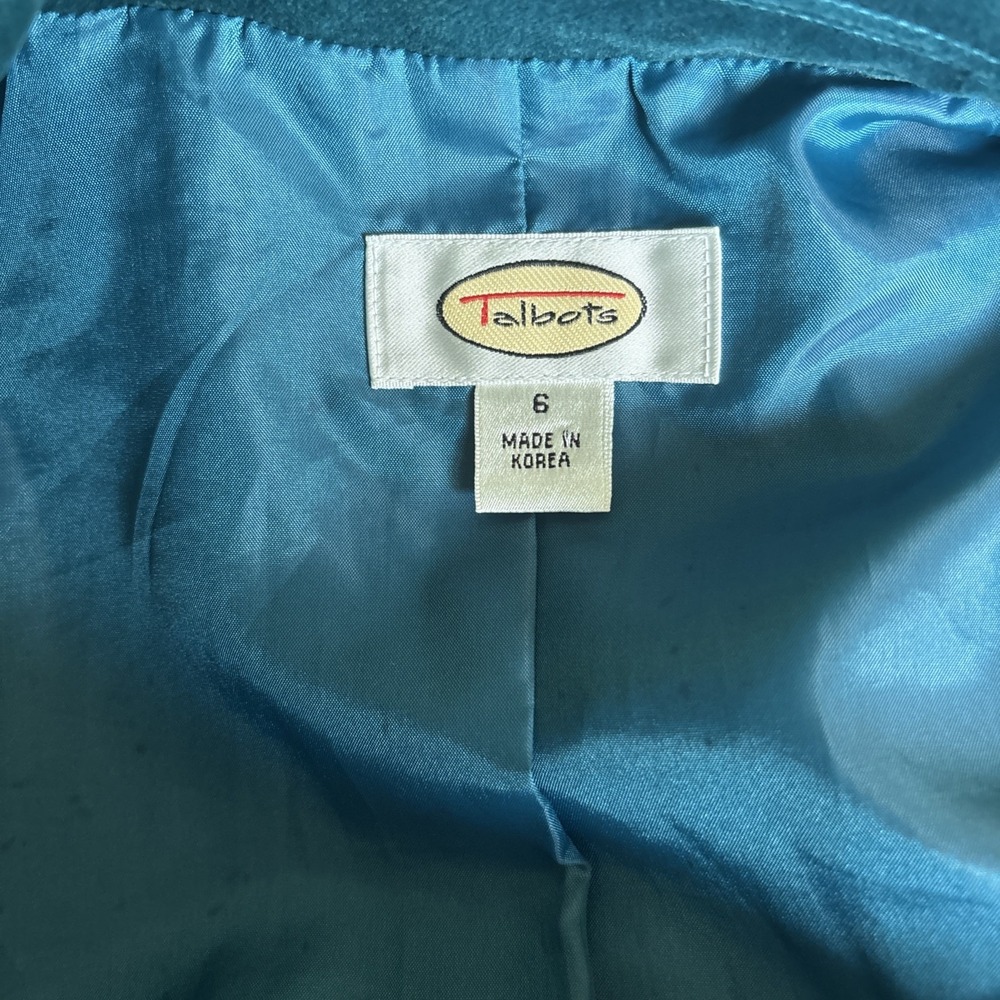 Talbots Velvet Blazer Jacket Womens Size 6 Turquoise Teal Lined Notch Lapel - Picture 6 of 10